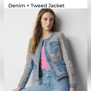 NWOT White House Black Market Blue and Tan Jean and Tweed Jacket